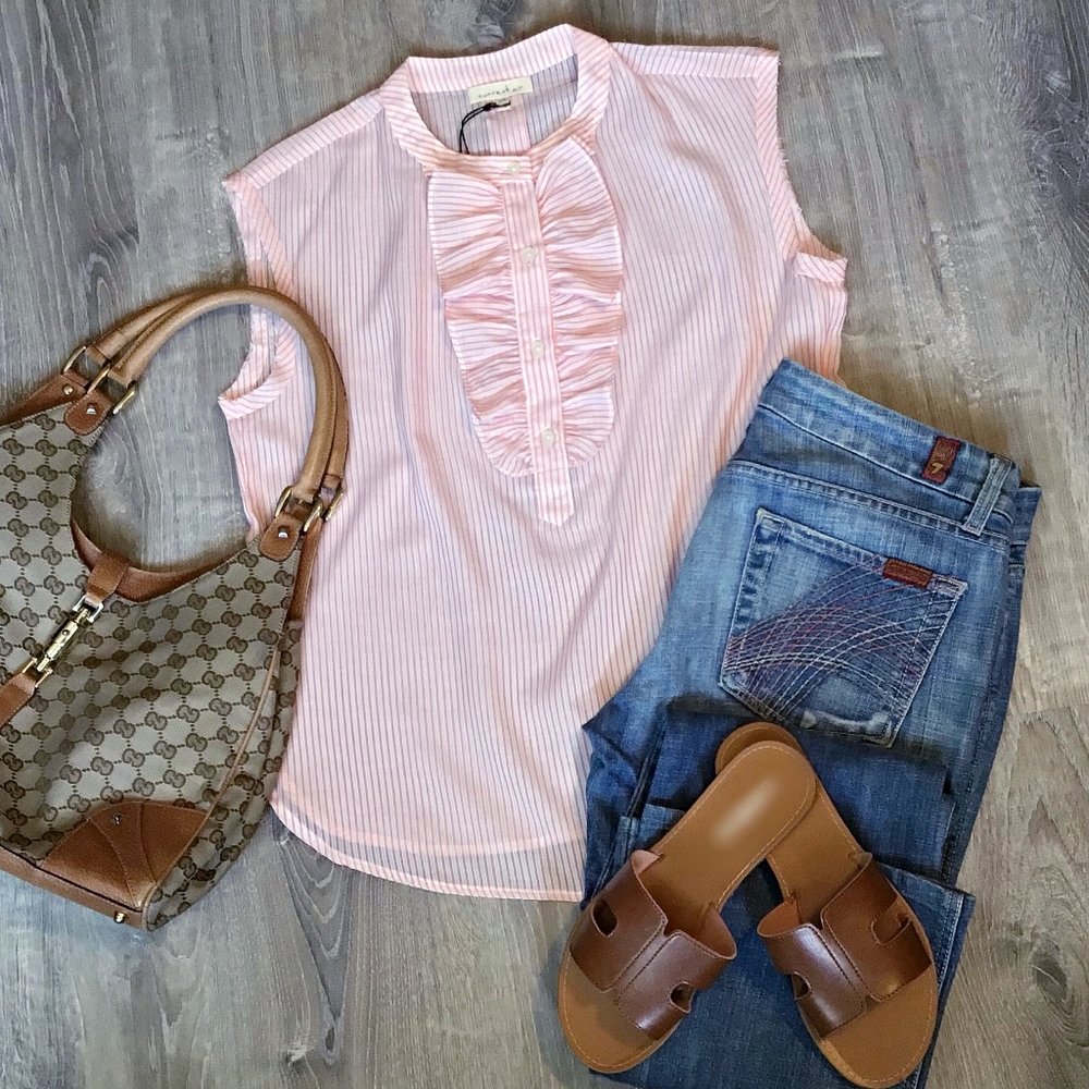 CURRENT AIR Anthro Pink Pinstripes Tuxedo Top